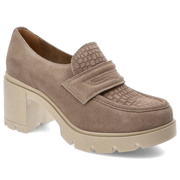 Beżowe Półbuty Lemar Wygodne Skórzane Buty. Brązowe półbuty damskie Lemar, bez wzorów, biznesowe, bez obcasa, na obcasie, bez zapięcia. Za 263.99 zł.