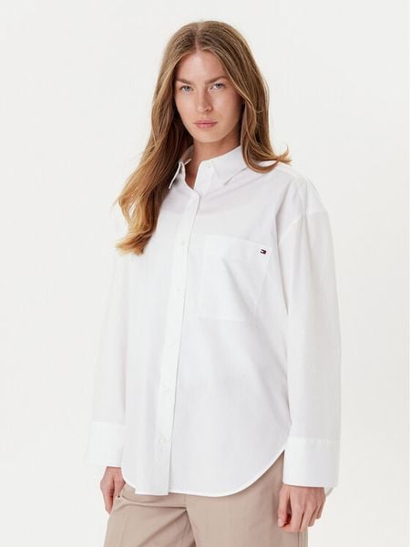 Tommy Hilfiger Koszula New Easy WW0WW45892 Biały Relaxed Fit. Białe bluzki damskie Tommy Hilfiger, bez wzorów, z bawełny, biznesowe, bez kołnierzyka, bez ramiączek. Za 309.99 zł.