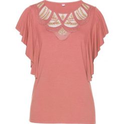 Shirt z koronką bonprix dymny brzoskwiniowy. Czerwone bluzki damskie bonprix, bez wzorów, z koronki, bez kołnierzyka, bez ramiączek. Za 59.99 zł.