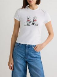 T-shirt regular z nadrukiem - biały. Białe t-shirty damskie Reserved, l, bez wzorów, z bawełny, bez kołnierzyka. Za 49.99 zł.