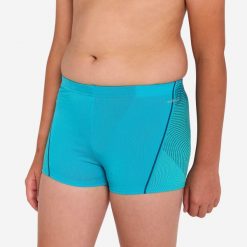 Bokserki pływackie dla dzieci Nabaiji 500 Fitib Anoi. Niebieskie kąpielówki dla chłopców NABAIJI, bez wzorów, z elastanu. Za 49.99 zł.