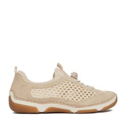 Półbuty Rieker. Brązowe półbuty damskie Rieker, bez wzorów, bez obcasa, na płaskiej podeszwie, bez zapięcia. Za 359.99 zł.