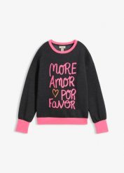 Bluza z mieszanki bawełny. Szare bluzy damskie bonprix, bez wzorów, z bawełny, bez kaptura. Za 94.99 zł.