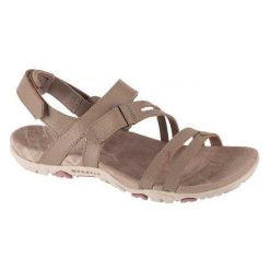 Sandały Damskie Sandspur Rose Leather. Brązowe sandały damskie Merrell, bez wzorów, z gumy, bez obcasa, bez zapięcia. Za 493.99 zł.