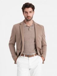 Męska marynarka z naszywanymi kieszeniami - ciemnobeżowa V3 - Rozmiar: XXL. Brązowe marynarki męskie Ombre Clothing, bez wzorów, z materiału, eleganckie. W wyprzedaży za 229.99 zł.