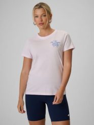 4F T-shirt regular z nadrukiem damski - różowy XS. Czerwone t-shirty damskie 4f, xs, bez wzorów, z bawełny, klasyczne, bez kołnierzyka. Za 59.99 zł.