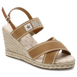 Beżowe Sandały Big Star Stylowe Espadryle Damskie. Brązowe klapki damskie Big Star, bez wzorów, bez obcasa, bez zapięcia. Za 179.00 zł.