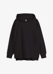 Bluza z kapturem, z czystej bawełny. Czarne bluzy damskie bonprix, bez wzorów, z bawełny, z kapturem. Za 129.99 zł.