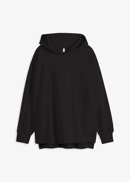 Bluza z kapturem, z czystej bawełny. Fioletowe bluzy damskie bonprix, bez wzorów, z bawełny, z kapturem. Za 129.99 zł.