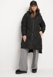 Czarna Kurtka z Kapturem i Kieszeniami w Kraciaste Pikowane Przeszycia Ettaline. Czarne kurtki damskie Born2be, l, bez wzorów, z jeansu, z kapturem. Za 179.99 zł.