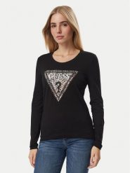 Guess Bluzka W6BI57 K7387 Czarny Regular Fit. Czarne bluzki damskie Guess, xs, z aplikacjami, z bawełny, bez kołnierzyka, bez ramiączek. Za 182.99 zł.