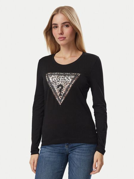 Guess Bluzka W6BI57 K7387 Czarny Regular Fit. Czarne bluzki damskie Guess, xs, z aplikacjami, bez kołnierzyka, bez ramiączek. Za 214.99 zł.