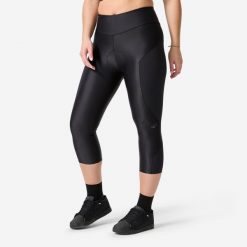 Spodenki 3/4 rowerowe MTB damskie Rockrider. Czarne szorty sportowe damskie ROCKRIDER, l, bez wzorów, z materiału, sportowe, rowerowe. Za 179.99 zł.