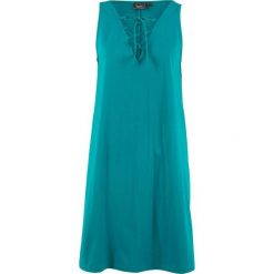 Sukienka shirtowa ze sznurowaniem bonprix kobaltowo-turkusowy. Niebieskie sukienki damskie bonprix, bez wzorów, bez kołnierzyka, bez ramiączek. Za 44.99 zł.