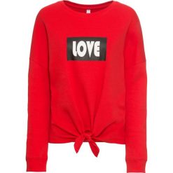 Bluza z ozdobnym przewiązaniem bonprix truskawkowo-biały z nadrukiem. Bluzy damskie bonprix. Za 49.99 zł.