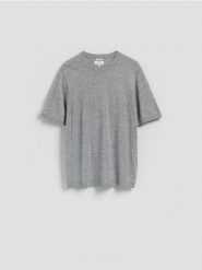 T-shirt regular z lnem - jasnoszary. Szare t-shirty męskie Reserved, l, bez wzorów, z bawełny, bez kołnierzyka. Za 139.99 zł.