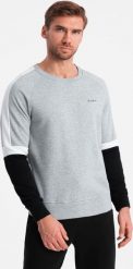 Ombre Trójkolorowa męska bluza dresowa z raglanowymi rękawami szara V1 OM-SSNZ-22FW-003 M. Szare bluzy męskie Ombre, m, bez wzorów, z dresówki, bez kaptura. Za 169.99 zł.