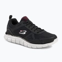 Buty męskie SKECHERS Track Scrolic. Czarne buty sportowe męskie Skechers, ze skóry, bez zapięcia, na fitness i siłownię. Za 204.99 zł.