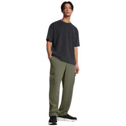 Spodnie cargo Under Armour Vibe Woven. Czarne spodnie sportowe męskie Under Armour, s, bez wzorów, z elastanu, na fitness i siłownię. Za 389.25 zł.