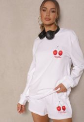 Biała Bluza z Bawełny o Klasycznym Kroju z Aplikacją w Wisienki Silzekia. Białe bluzy damskie Renee, l, z aplikacjami, z bawełny, bez kaptura. Za 109.99 zł.