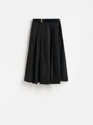 Spódnica midi z paskiem - czarny. Czarne spódnice damskie Reserved, l, bez wzorów, z bawełny, midi, rozkloszowane. Za 149.99 zł.