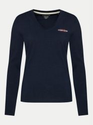 Guess Jeans Bluzka W4YI21 J1314 Granatowy Slim Fit. Niebieskie bluzki damskie Guess Jeans, s, z aplikacjami, z bawełny, bez kołnierzyka, bez ramiączek. Za 109.99 zł.