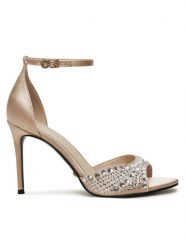 Guess Sandały FLPKBB SAT03 Beżowy. Brązowe sandały damskie Guess, z aplikacjami, z materiału, bez obcasa, na szpilce, bez zapięcia. Za 569.99 zł.