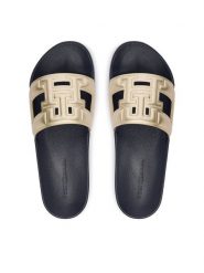 Tommy Hilfiger Klapki Th Pool Slide FW0FW09613 Złoty. Żółte klapki damskie Tommy Hilfiger, bez wzorów, ze skóry, bez obcasa. Za 189.99 zł.