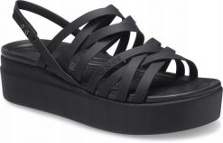 Sandały dla Kobiet Crocs Brooklyn Strappy Low Wedge. Czarne sandały damskie Crocs, bez wzorów, z materiału, bez obcasa, bez zapięcia. Za 202.99 zł.