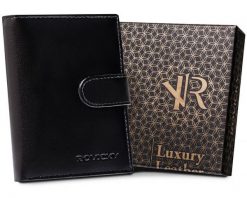 Portfel skórzany Rovicky [DH] R-RM-10L-GCL czarny. Czarne portfele męskie ROVICKY, bez wzorów, ze skóry. Za 57.99 zł.
