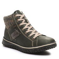 Botki Rieker. Czarne botki damskie Rieker, bez obcasa, na płaskiej podeszwie, bez zapięcia. Za 389.99 zł.