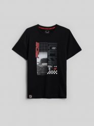 4F T-shirt regular z nadrukiem męski - czarny XXL. Czarne koszulki sportowe męskie 4f, m, bez wzorów, z bawełny, bez kołnierzyka, bez ramiączek, trekkingowe. Za 79.99 zł.