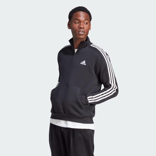Bluza Essentials Fleece 3-Stripes 1/4-Zip. Czarne bluzy męskie Adidas, s, bez wzorów, z bawełny, bez kaptura, na fitness i siłownię. Za 223.99 zł.