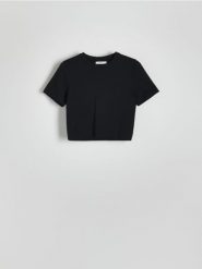 Bawełniany t-shirt - czarny. Czarne t-shirty damskie Reserved, l, bez wzorów, z bawełny, bez kołnierzyka. Za 25.99 zł.