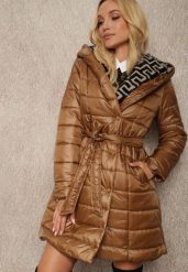 Brązowa Kurtka Kalonia. Brązowe kurtki damskie Renee, m, z aplikacjami, z materiału, bez kaptura. Za 299.99 zł.
