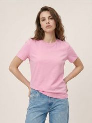 Koszulka z domieszką wiskozy - różowy. Czerwone t-shirty damskie Sinsay, l, bez wzorów, z wiskozy, bez kołnierzyka. Za 25.99 zł.