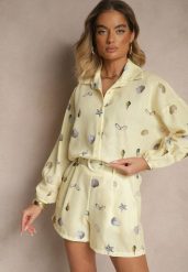 Żółty Komplet z Wiskozą Koszula i Szorty w Morski Print Reisoria. Żółte koszule damskie Renee, na lato, m, bez wzorów, z materiału, eleganckie. Za 129.99 zł.