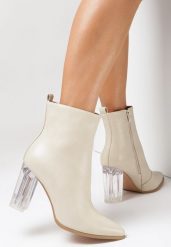 Beżowe Botki Nyala. Brązowe botki damskie Born2be, z materiału, eleganckie, ze szpiczastym noskiem, za kostkę, bez obcasa, na obcasie, bez zapięcia. Za 79.99 zł.