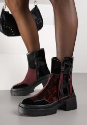 Czarno-Bordowe Lakierowane Botki Vices z Ozdobną Tasiemką Rivavie. Czarne botki damskie Born2be, z jeansu, eleganckie, bez obcasa, na obcasie, bez zapięcia. Za 149.99 zł.