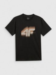 4F T-shirt regular z nadrukiem męski - czarny S. Czarne koszulki sportowe męskie 4f, m, bez wzorów, z materiału, bez kołnierzyka, bez ramiączek. Za 69.99 zł.