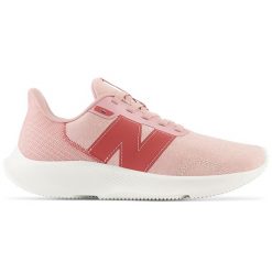 Buty damskie New Balance WE430LP3 – różowe. Czerwone obuwie sportowe damskie New Balance, bez wzorów, z materiału, do biegania. Za 129.99 zł.