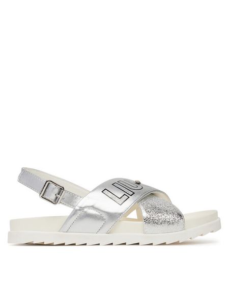 Liu Jo Sandały Nora 926 4A5313 EX298 Srebrny. Szare sandały damskie Liu Jo, bez wzorów, ze skóry, bez obcasa, na płaskiej podeszwie, bez zapięcia. Za 489.99 zł.