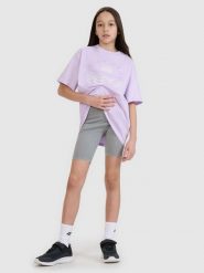 4F Legginsy kolarki z efektem acid wash dziewczęce - szare 134 (8-9 lat). Szare legginsy dla dziewczynek 4f, bez wzorów, z bawełny, krótkie. W wyprzedaży za 39.99 zł.