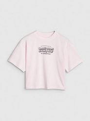 4F Crop top oversize z nadrukiem dziewczęcy - beżowy 158 (12-13 lat). Brązowe t-shirty i topy dla dziewczynek 4f, bez wzorów, z bawełny, bez ramiączek. W wyprzedaży za 19.99 zł.
