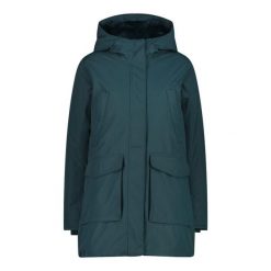 Parka damska z kapturem CMP. Zielone kurtki damskie CMP, bez wzorów, z kapturem. W wyprzedaży za 628.20 zł.