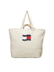 Tommy Jeans Torebka Tjw Wave Flag Med Tote AW0AW18466 Beżowy. Brązowe torebki do ręki damskie Tommy Jeans, bez wzorów, z jeansu, bez dodatków. Za 409.99 zł.