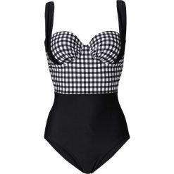 Kostium kąpielowy na fiszbinach bonprix czarno-biały. Czarne kostiumy jednoczęściowe damskie bonprix. Za 129.99 zł.