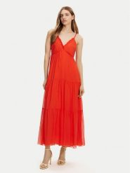 Haveone Sukienka letnia AFF-N011 Pomarańczowy Loose Fit. Brązowe sukienki damskie Haveone, na lato, xs, bez wzorów, z jedwabiu, bez kołnierzyka, bez ramiączek. Za 349.99 zł.