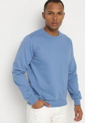 Niebieska Bluza z Bawełną i Ściągaczami Asallo. Niebieskie bluzy męskie Born2be, na jesień, l, bez wzorów, z bawełny, bez kaptura. Za 39.99 zł.