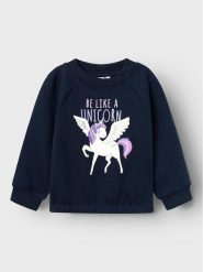 NAME IT Bluza 13219948 Granatowy Regular Fit. Niebieskie bluzy dla dziewczynek Name it, bez wzorów, z bawełny, bez ramiączek, bez kaptura. Za 104.99 zł.